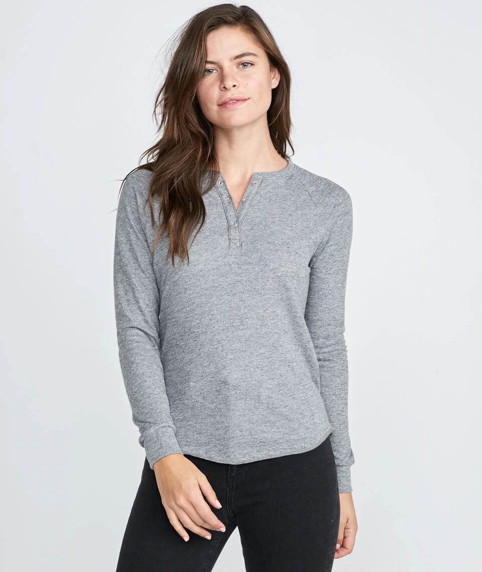 Double Knit Henley in Heather Grey