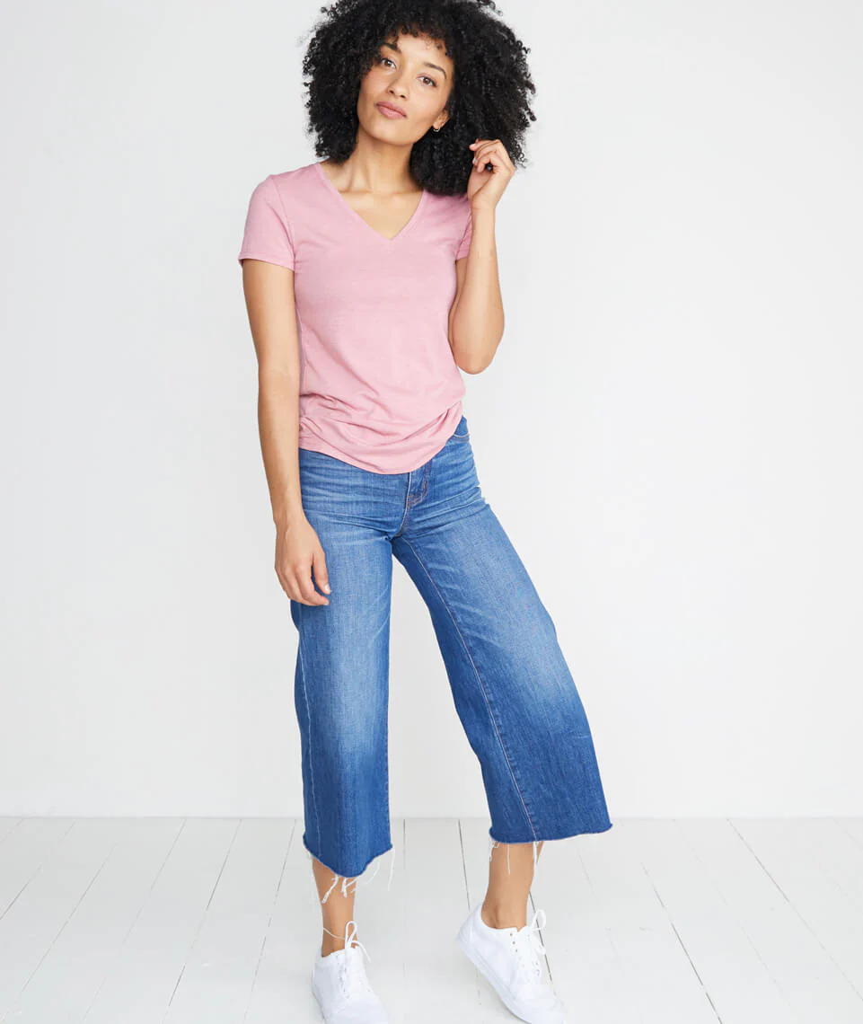 Slub V Neck in Dusty Rose