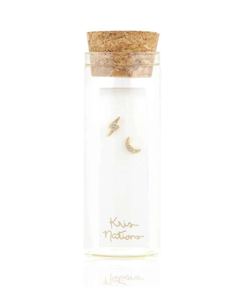 Kris Nations Thunder Moon Pave Stud Earrings