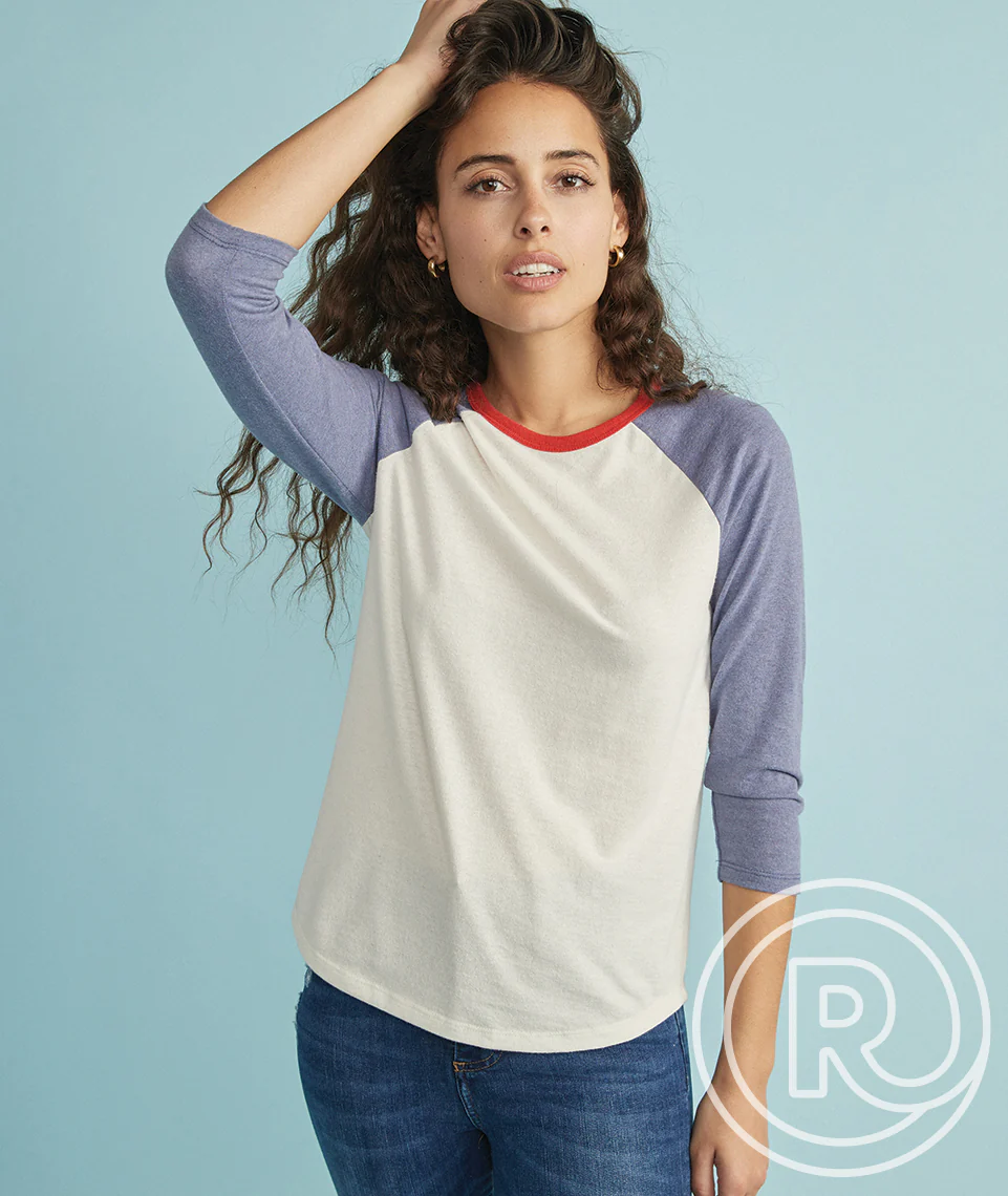 Re-Spun Lightweight Baseball Raglan in Natural/Indigo