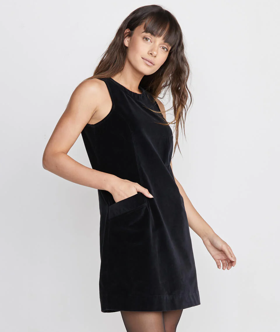 Cizon Velvet Shift Dress in Graphite