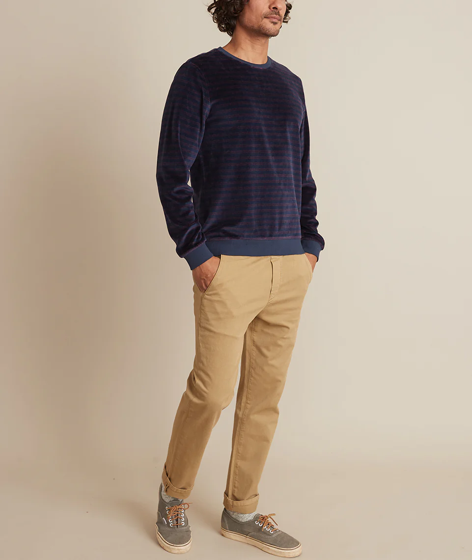 Velour Crewneck in India Ink/Red Stripe