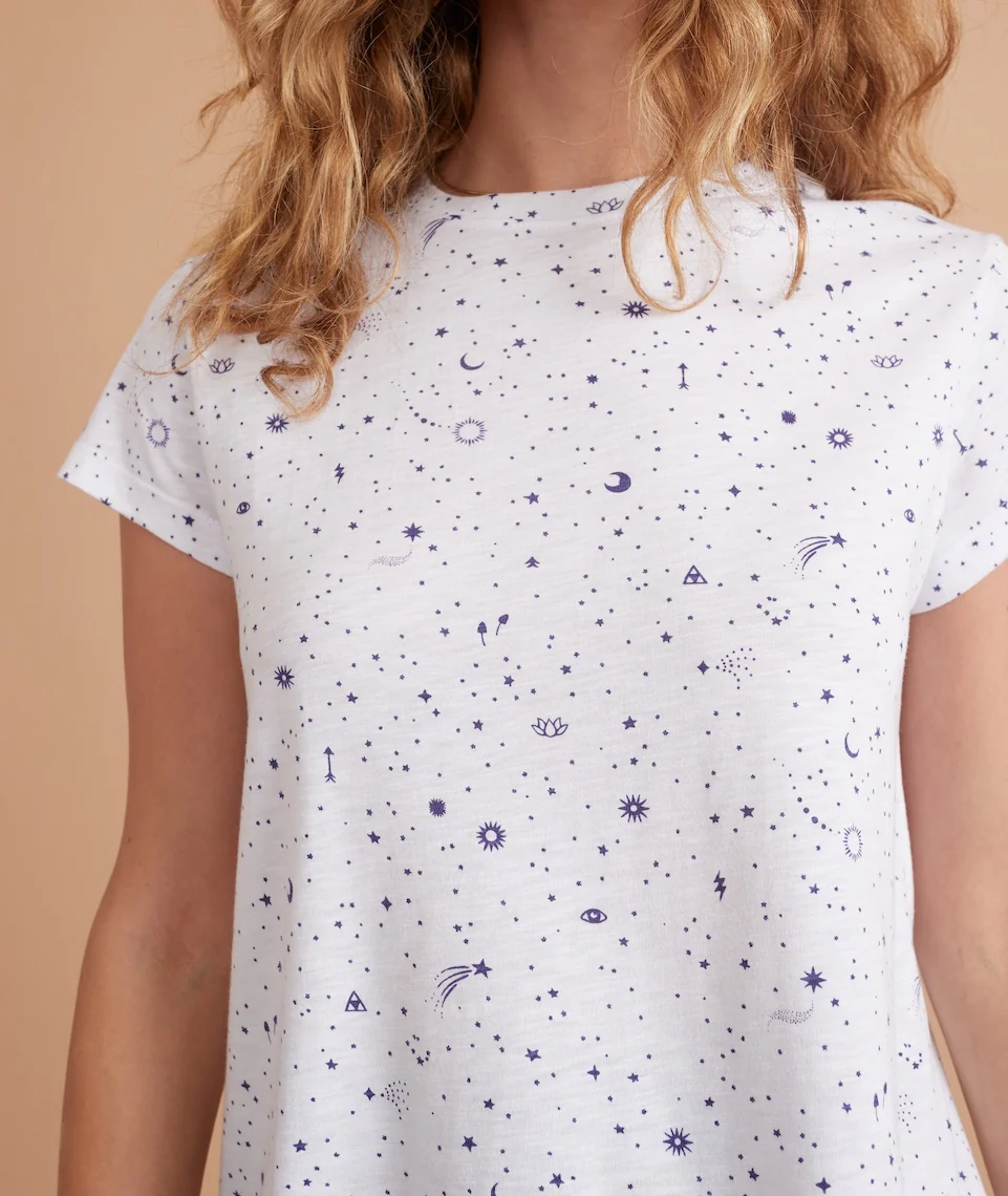 Swing Crew Tee in White Celestial Print