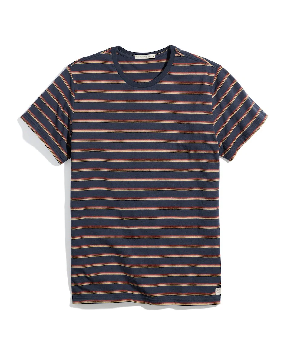 Signature Crew Tee in Navy Sunset Stripe
