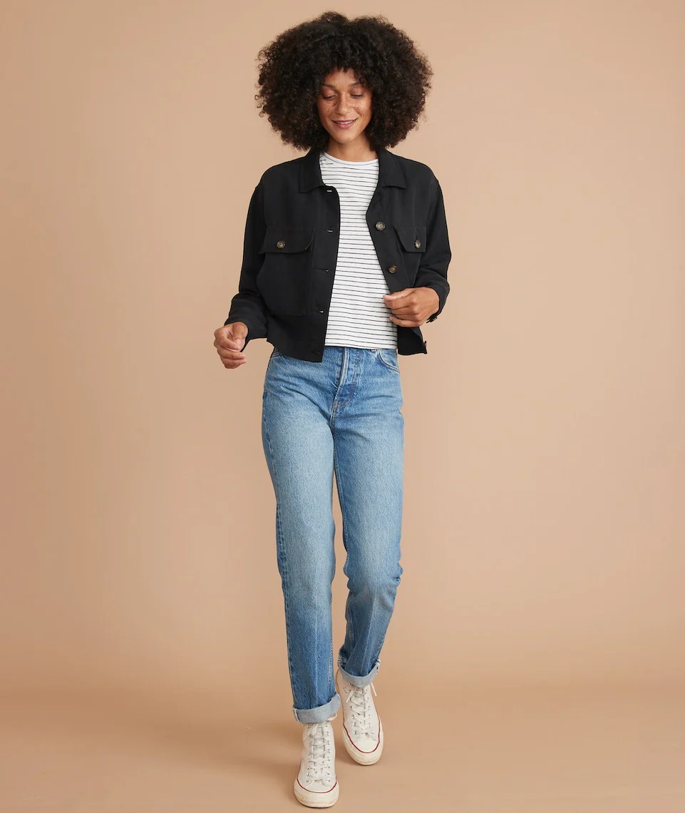 Lydia Textured Stripe Top in Natural/Black Stripe