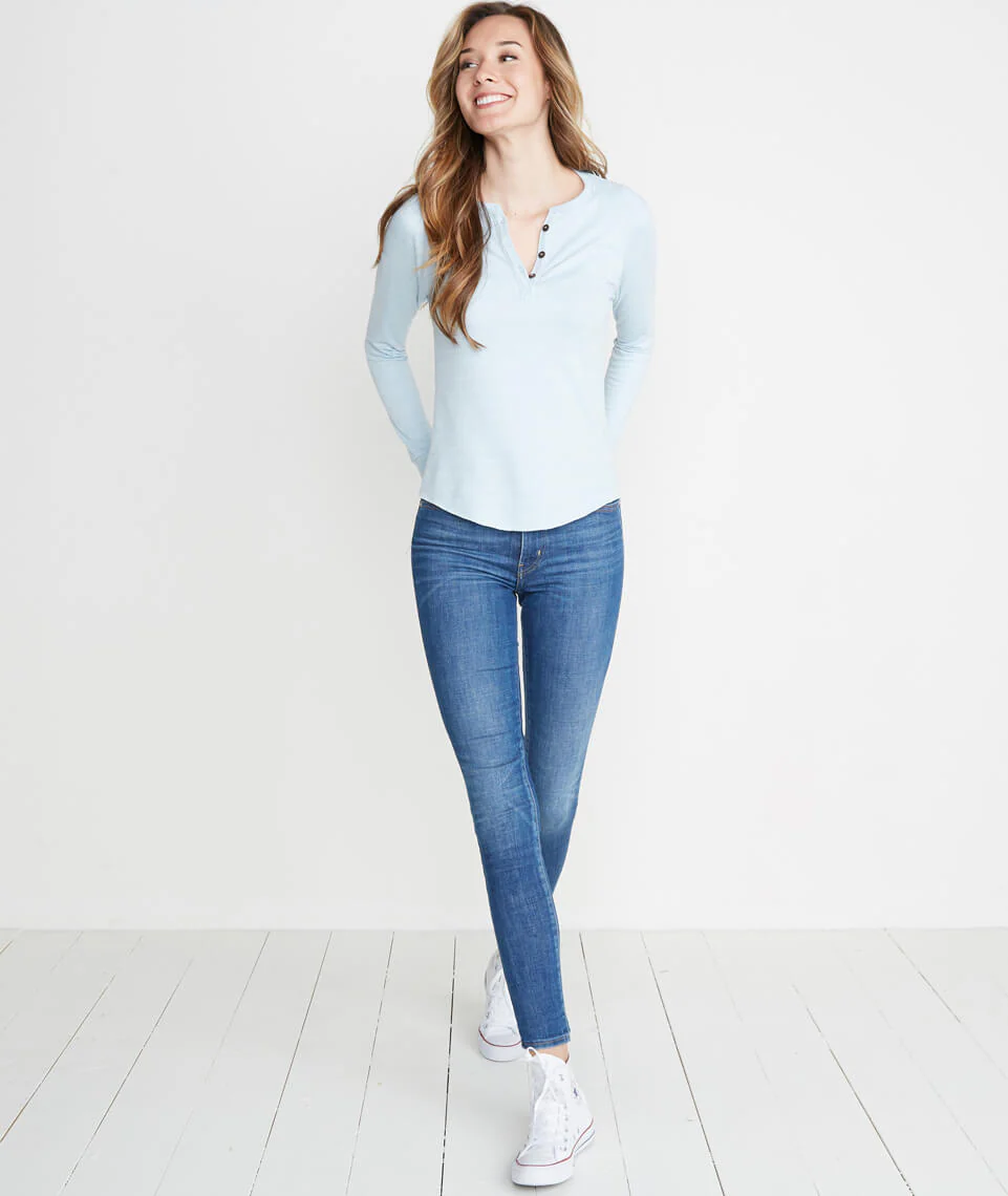 Double Knit Henley in Carolina Blue Stripe