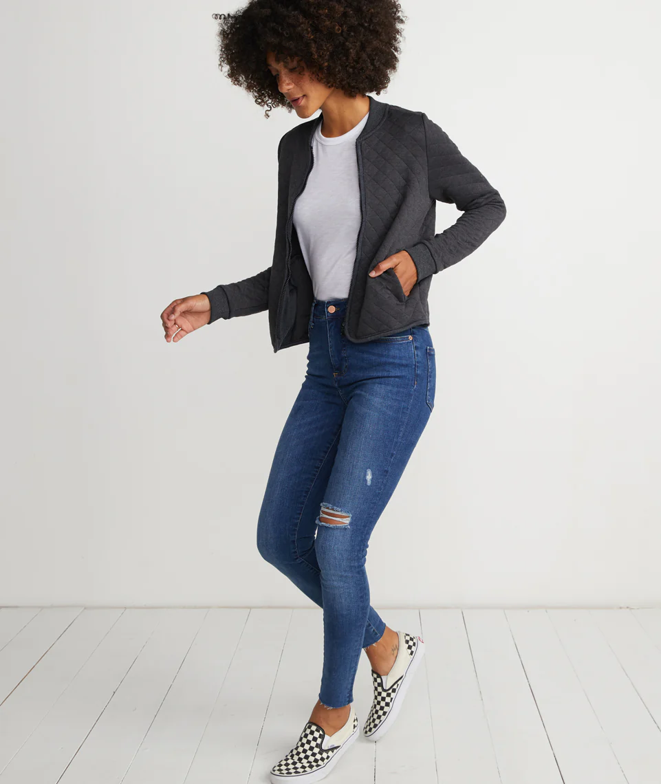Mya Quilted Swing Bomber in Charcoal