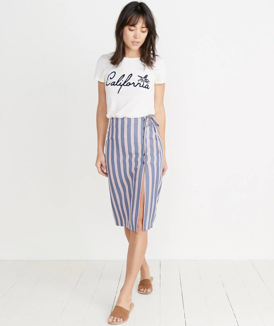 Layla Wrap Skirt in Cream/Red Multi Stripe