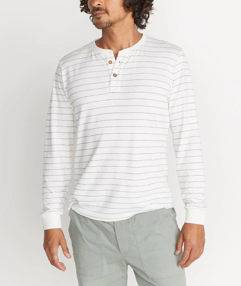 Double Knit Henley - Natural Stripe