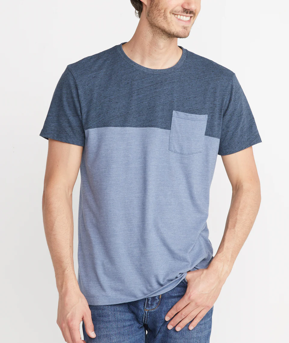 Colorblock Pocket Tee in Vintage Indigo