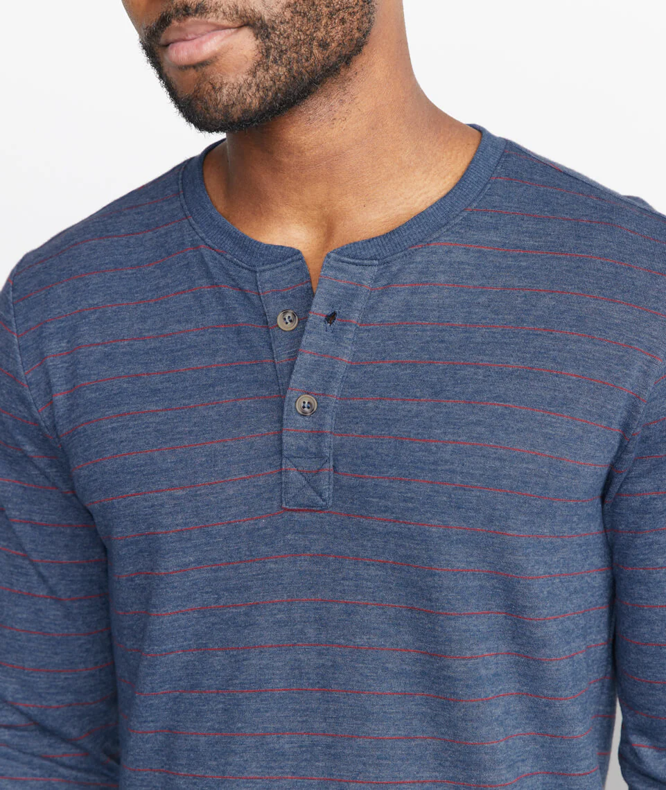 Double Knit Henley in Navy/Red Stripe