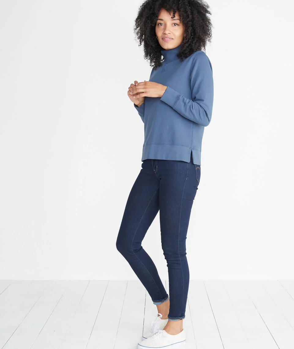 Evie Funnel Neck Sweatshirt in Deep Denim