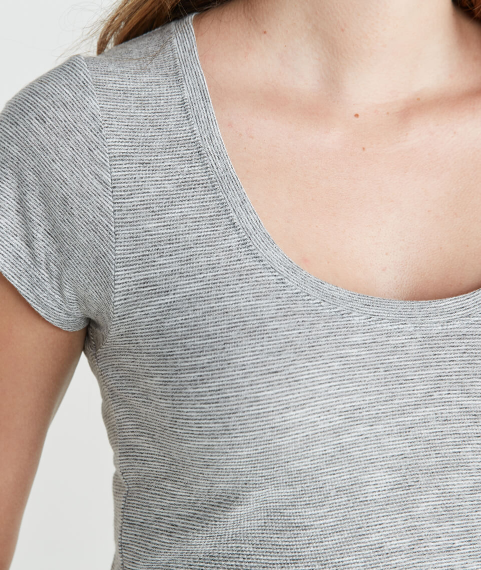 Slub U-Neck in Grey/White Stripe