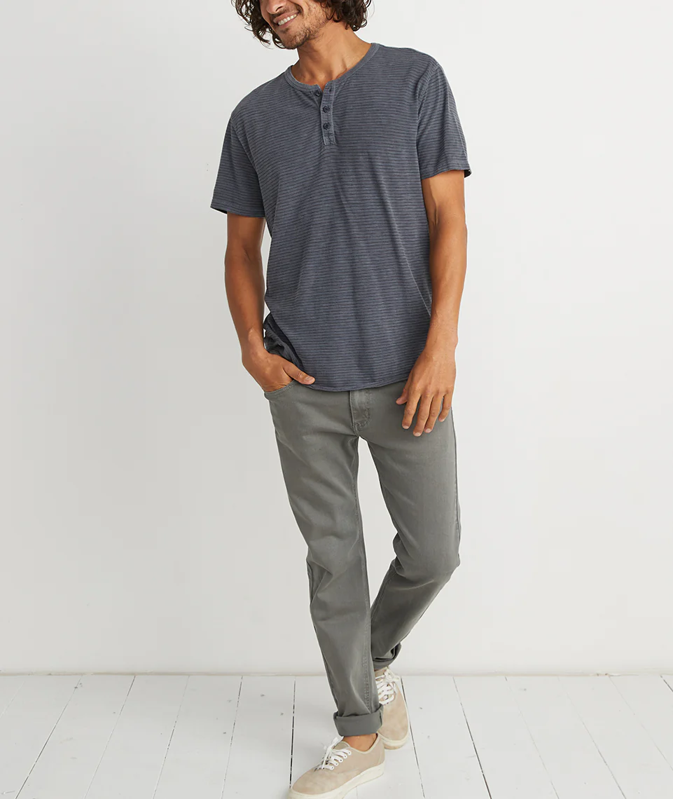 Short Sleeve Henley in Magnet/Black Stripe