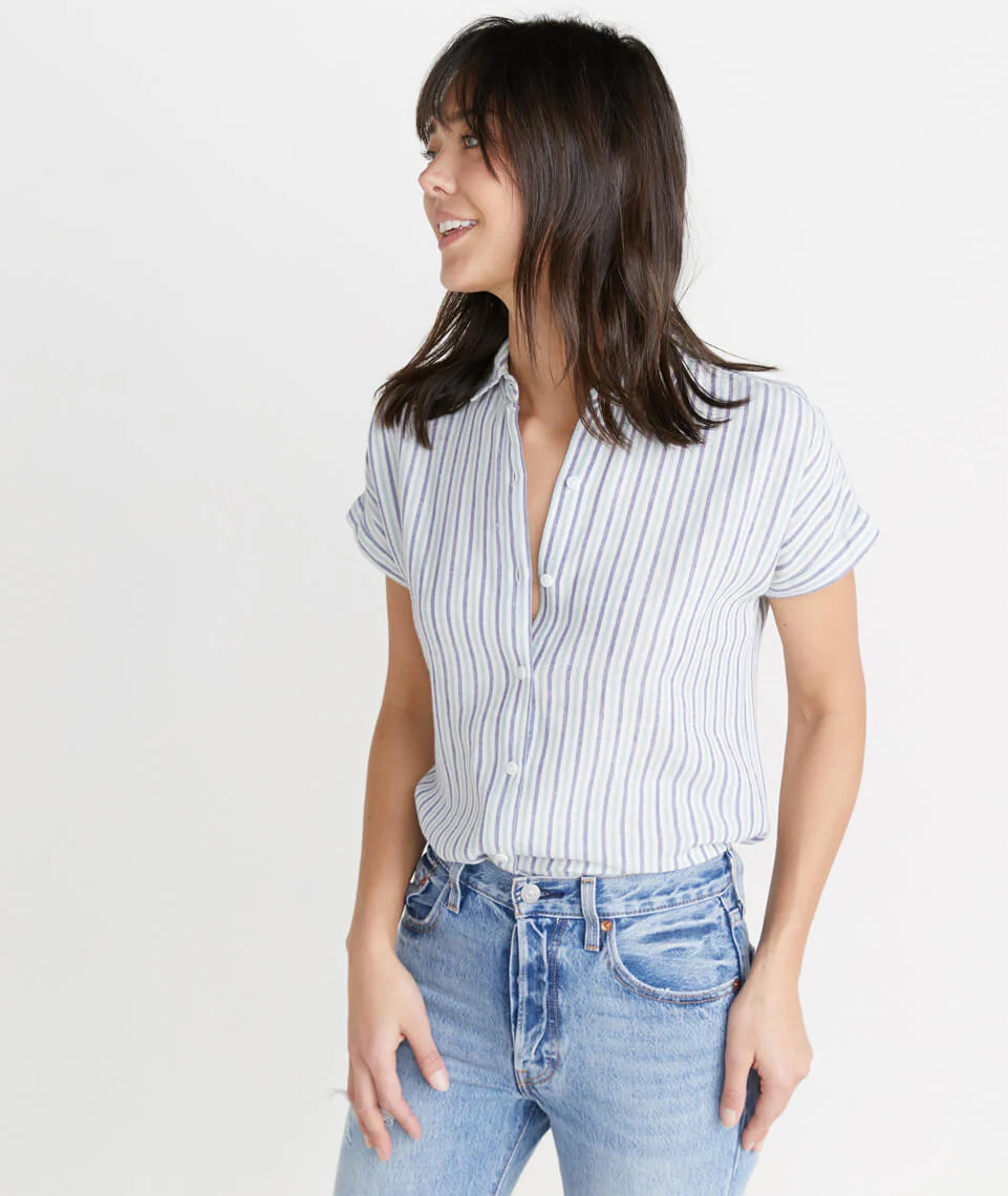 Paige Button Down in Aquifer