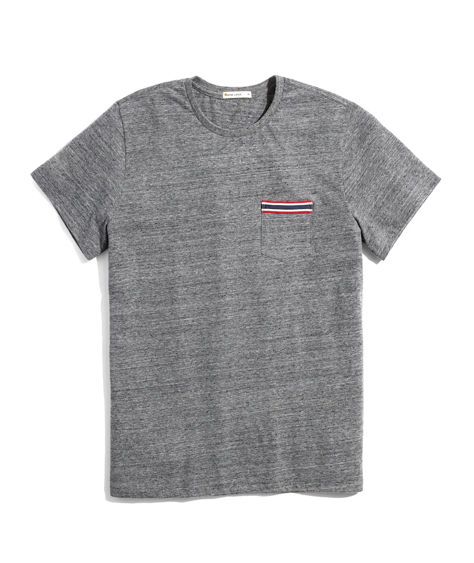 Re-Spun Taped Pocket Tee in Heather Grey Neps
