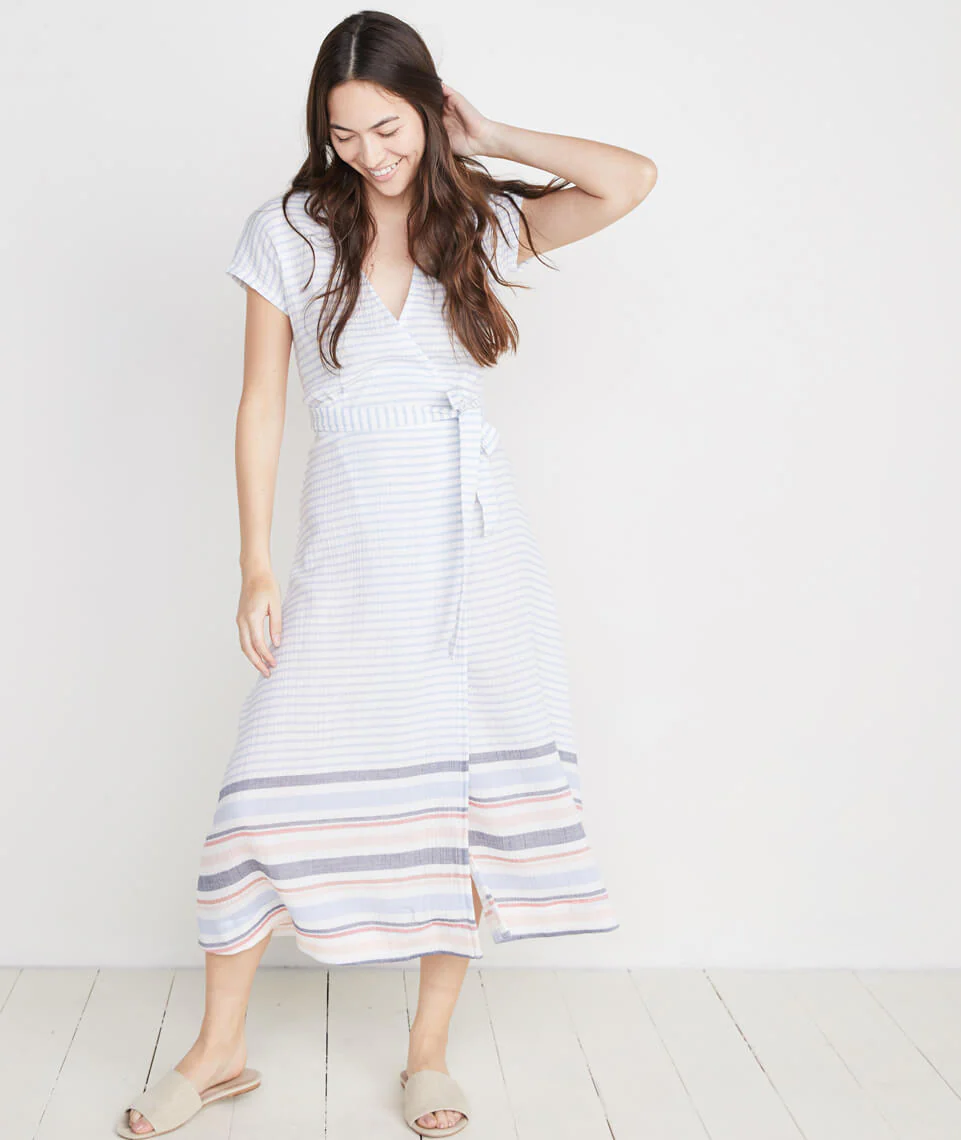 Maddie Wrap Dress in Bel Air Blue Multi Stripe