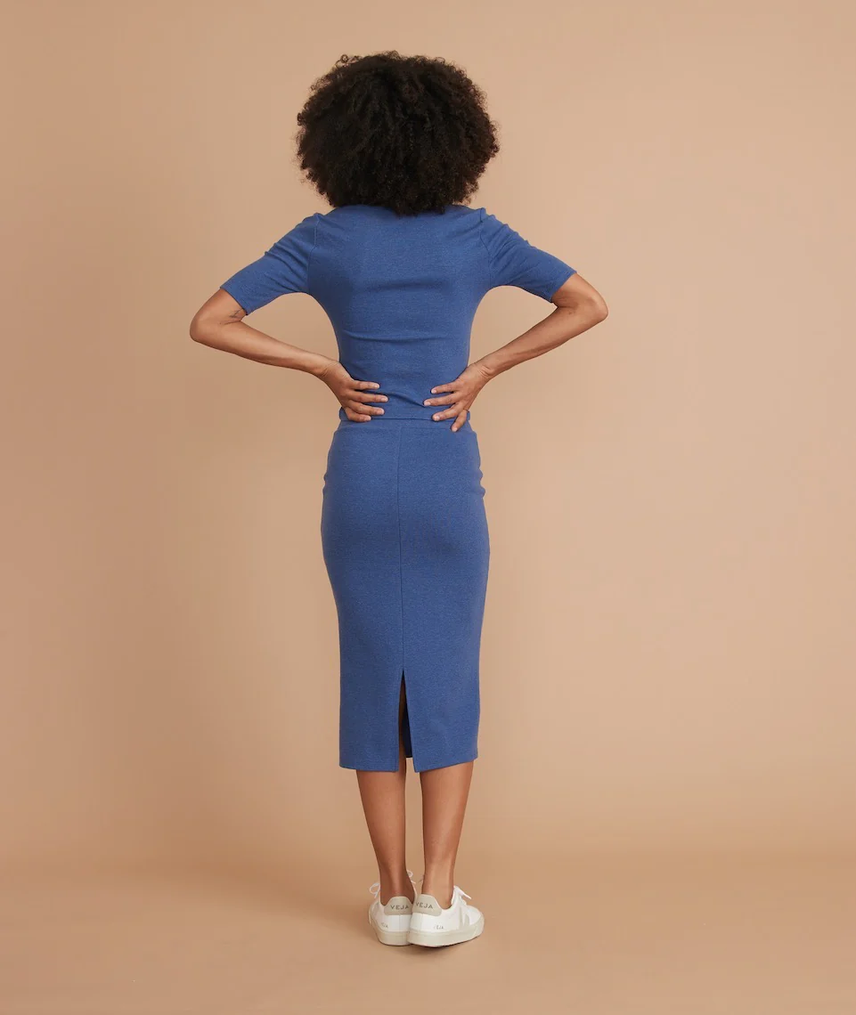 Lexi Rib Midi Skirt in Blue Heather