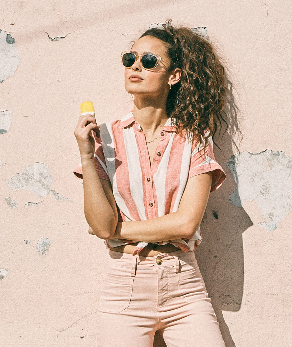 Paige Button Down in Baked Apple Stripe