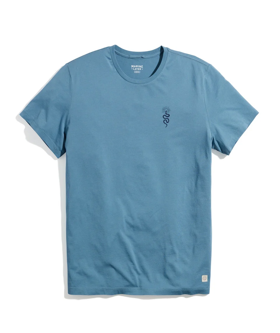 Signature Crew Graphic Tee in Aegean Blue