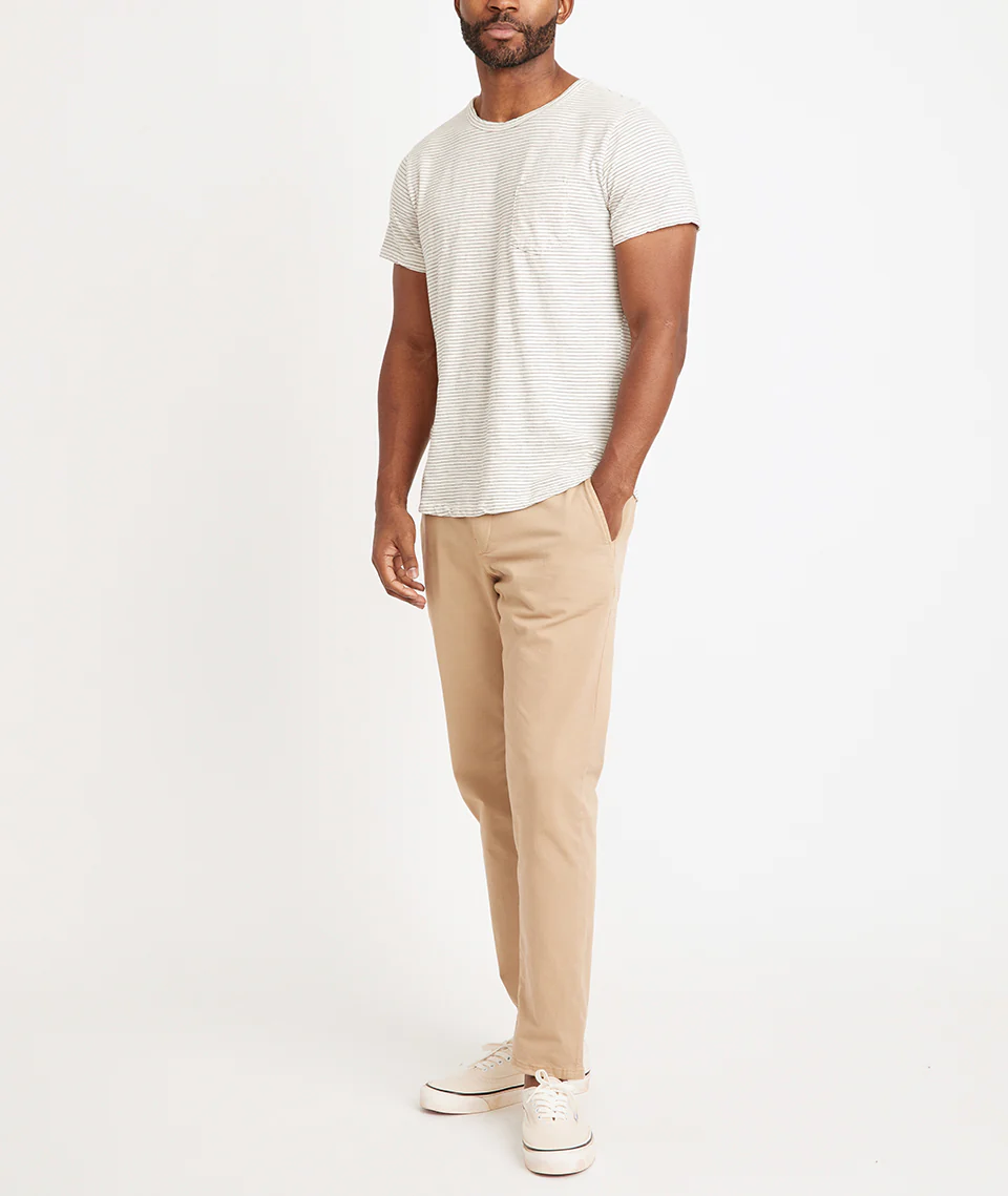 Saddle Hem Pocket Tee in Natural/Black Stripe