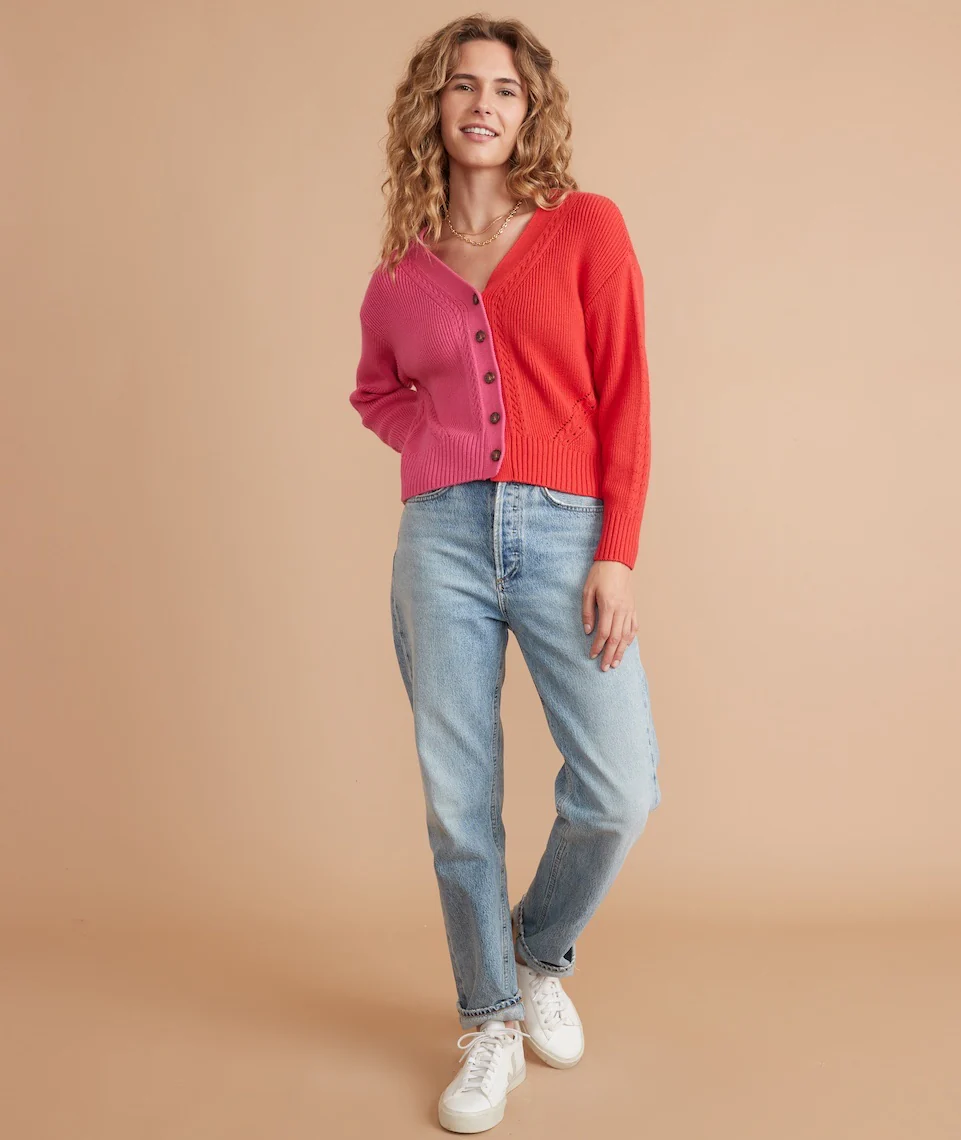 Robin Crop Cardigan in Bubblegum/Vermillion