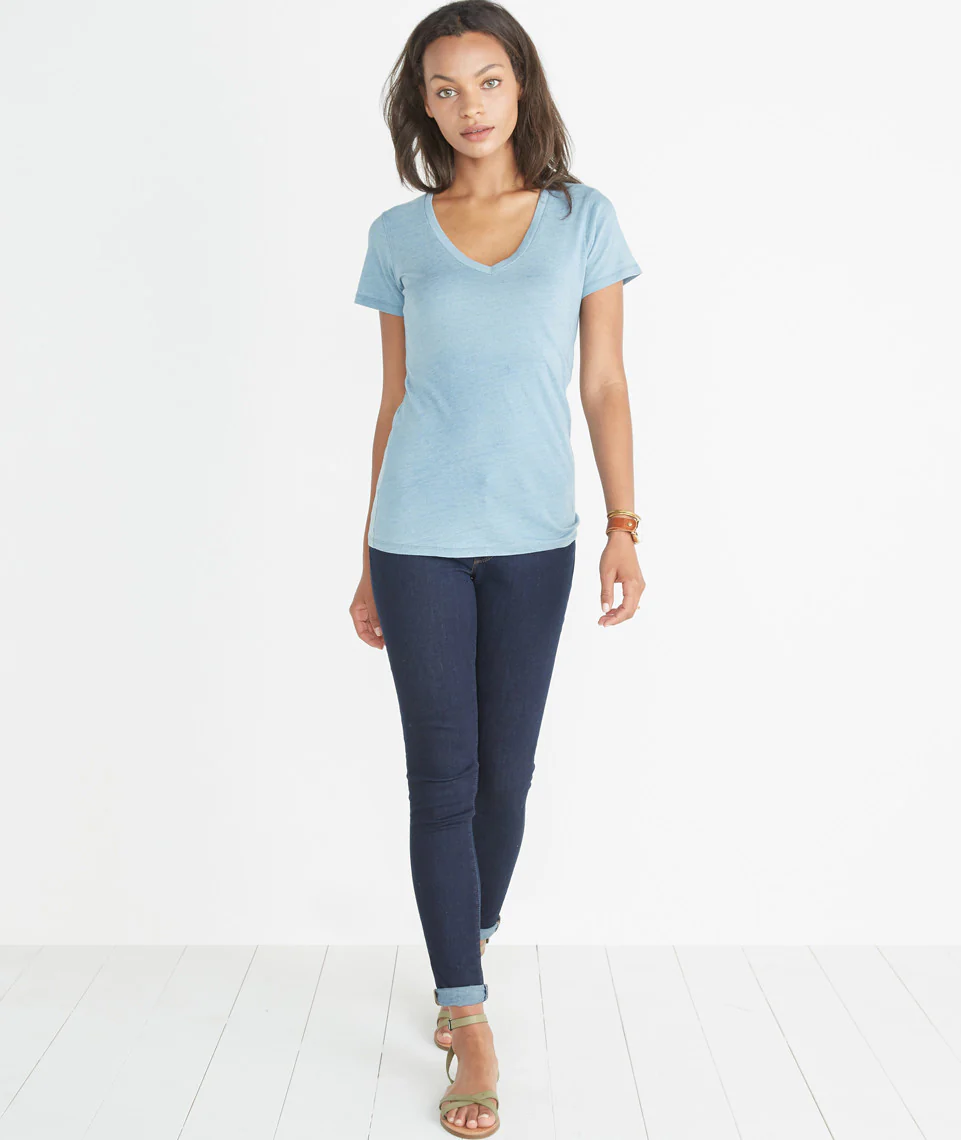 Slub V-Neck - Faded Indigo