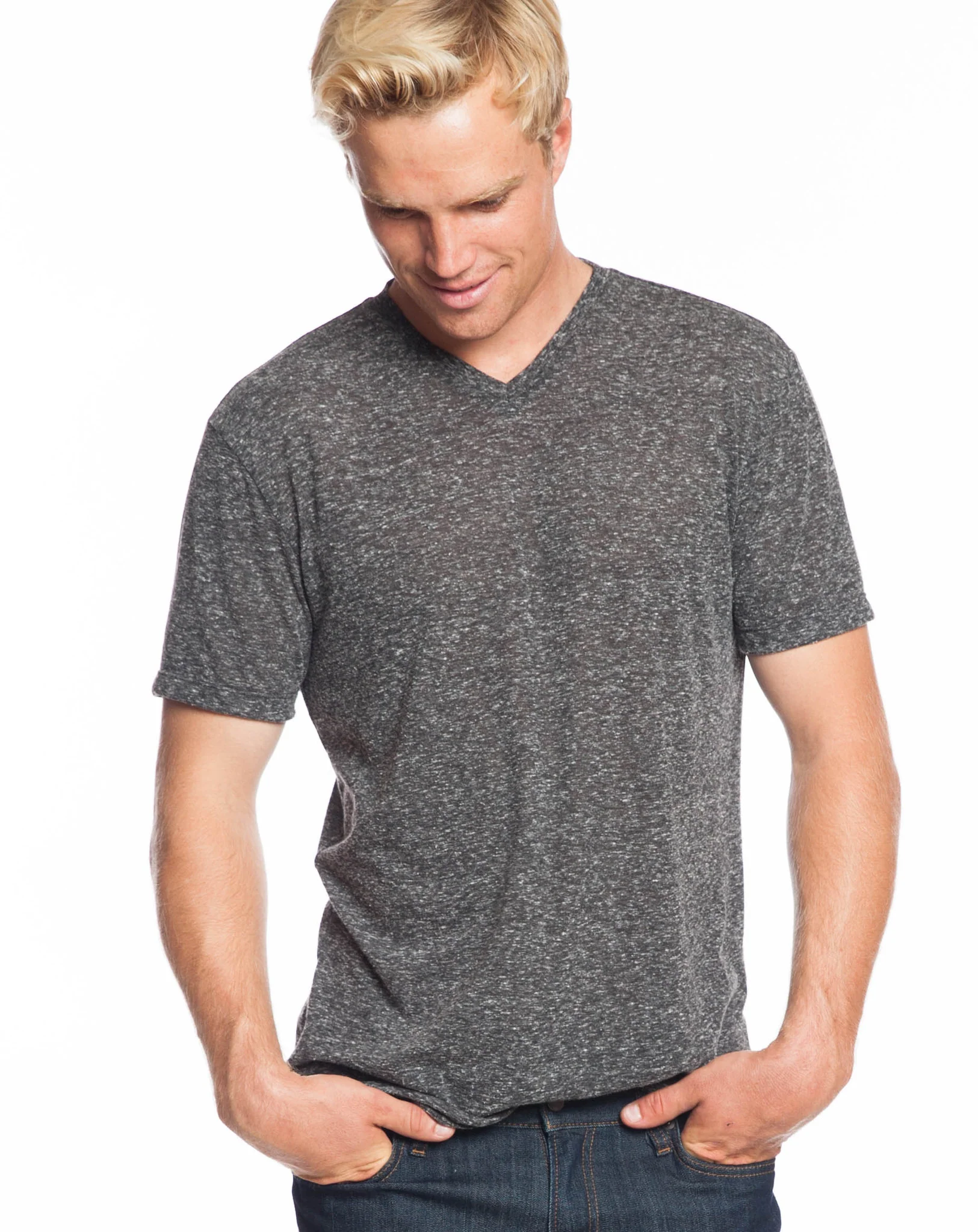 Melange V-Neck Tee - Charcoal