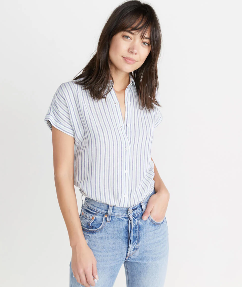 Paige Button Down in Aquifer