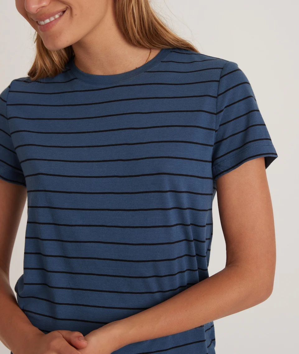 Classic Crew Tee in Navy and Black Stripe