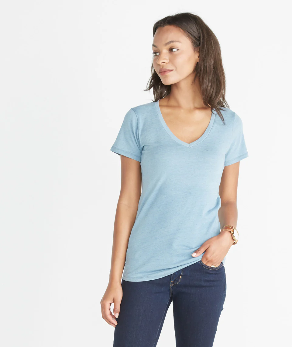 Slub V-Neck - Faded Indigo