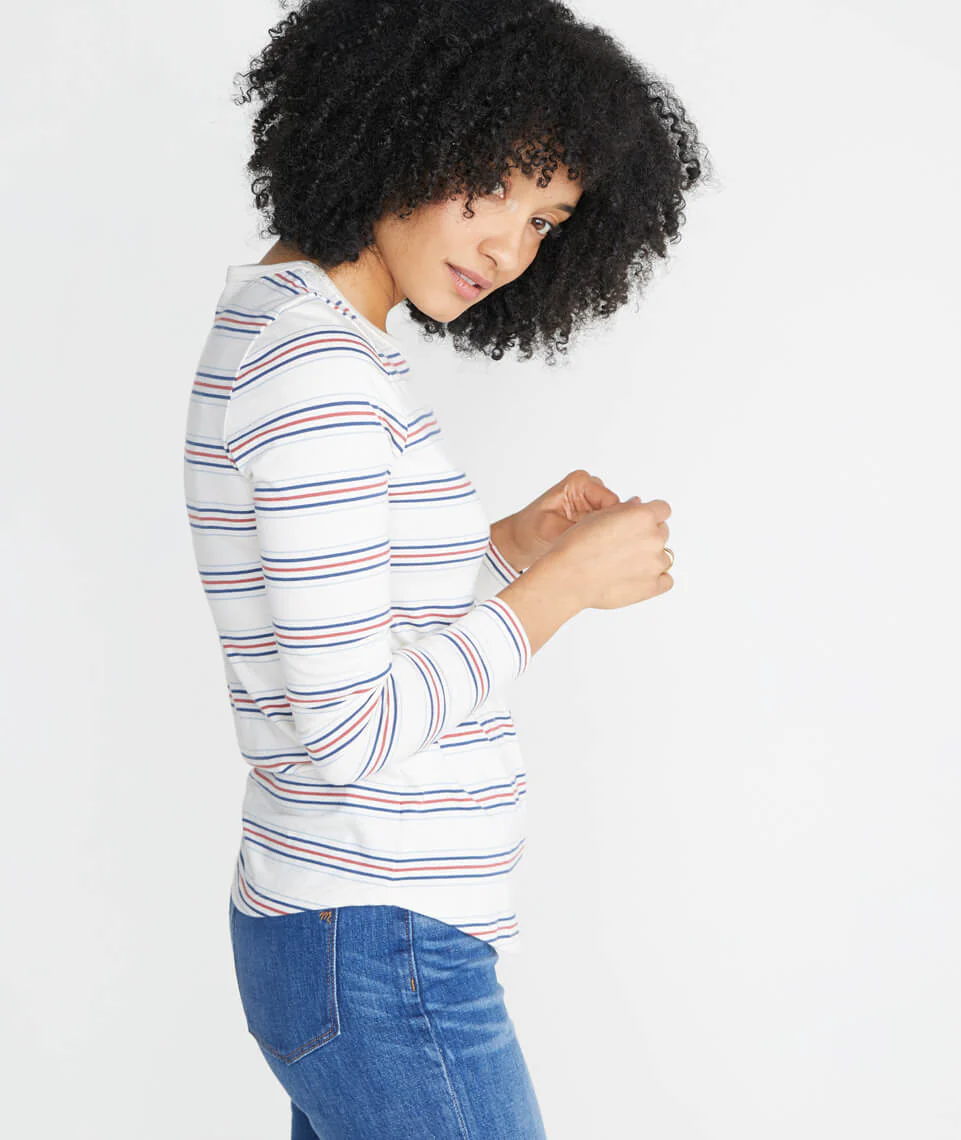 Clover Longsleeve Saddle Crew in Retro Stripe