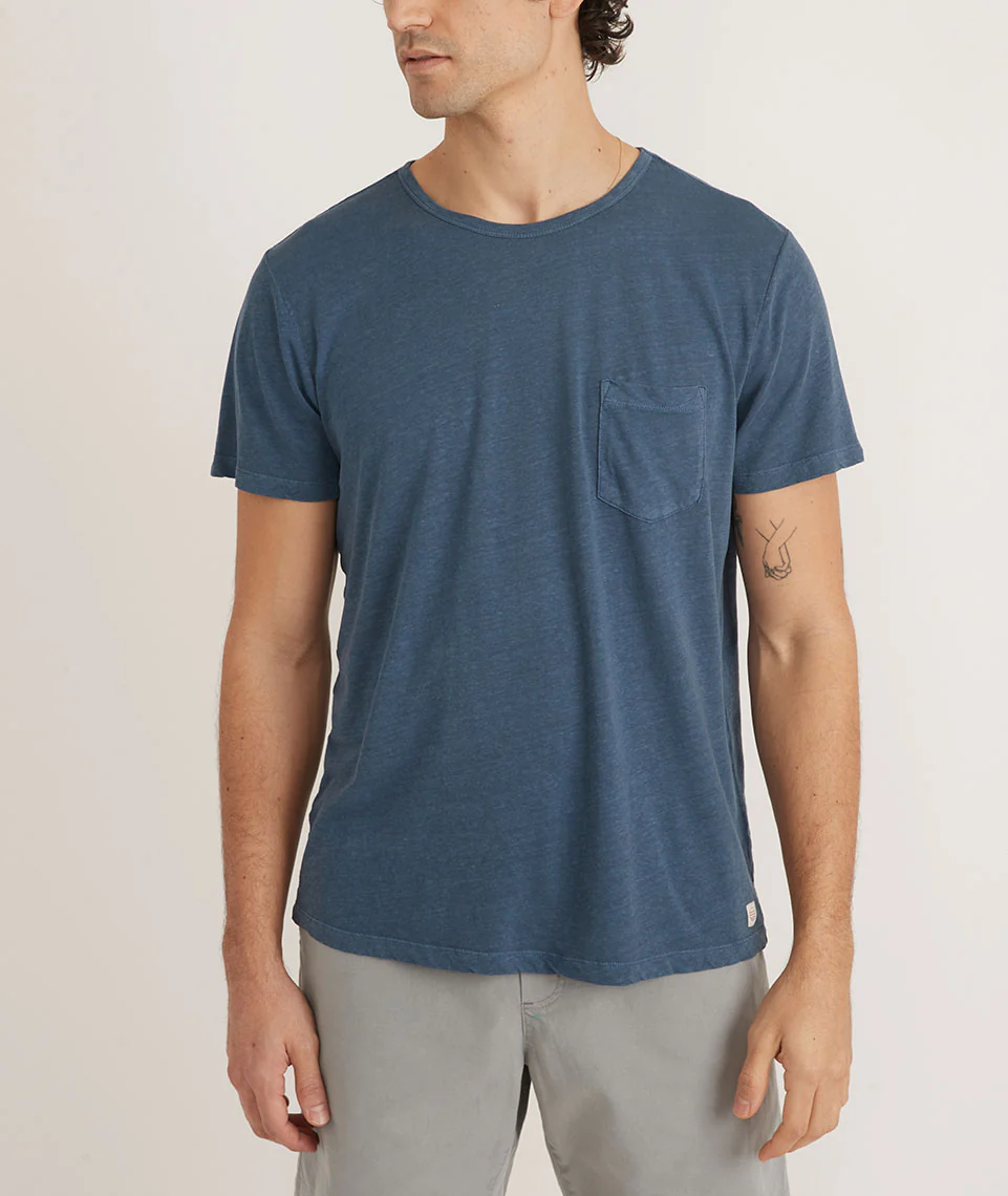 Relaxed Hemp Cotton Pocket Tee in Dark Denim