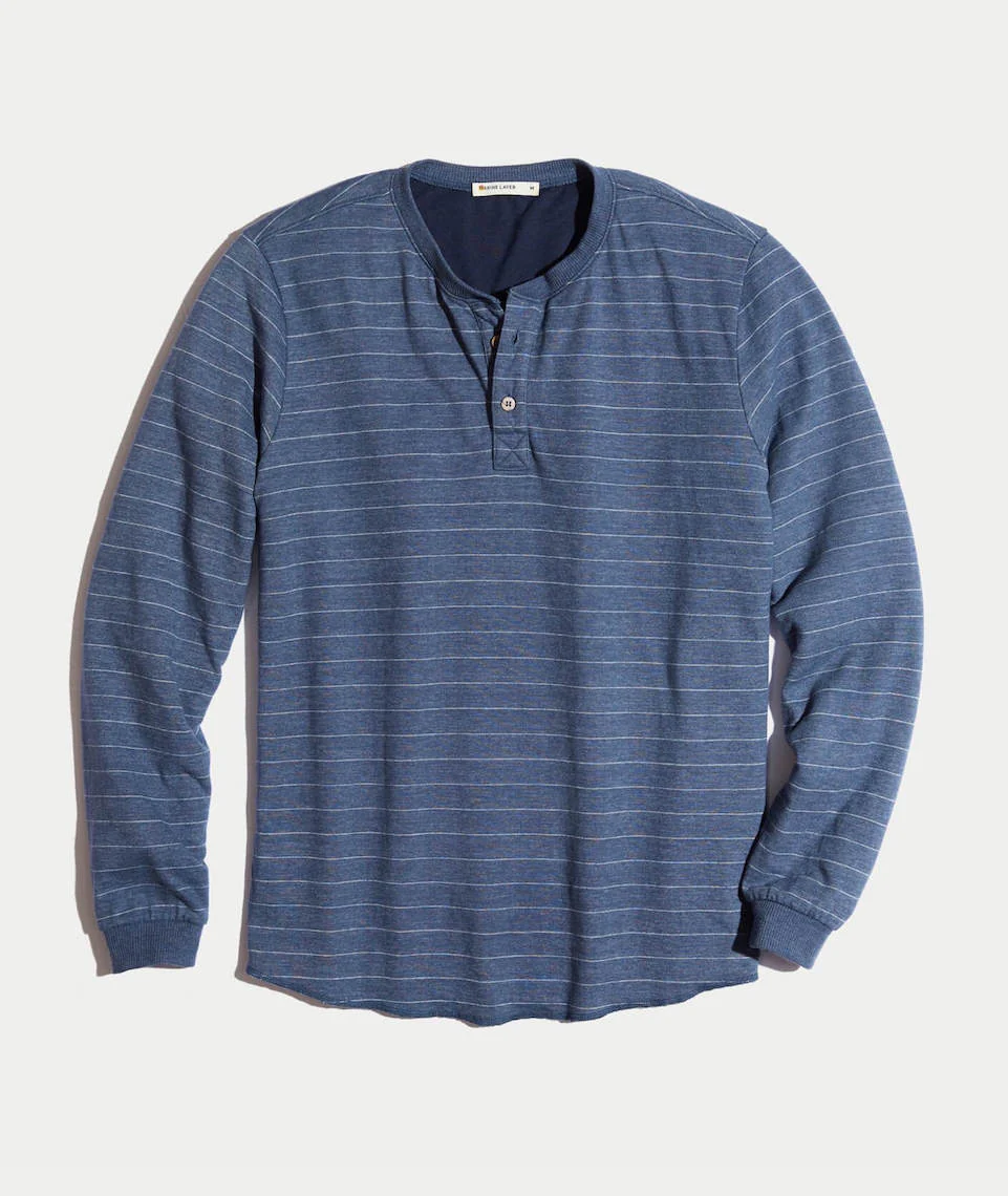 Double Knit Henley in Storm Blue