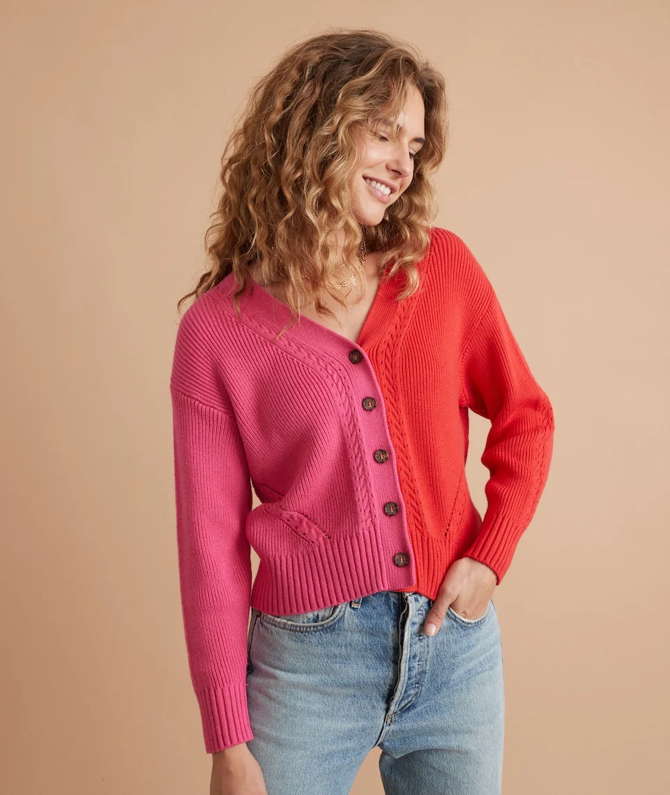 Robin Crop Cardigan in Bubblegum/Vermillion