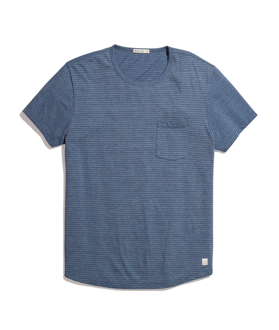 Saddle Pocket Tee in Bering Sea/Black Stripe