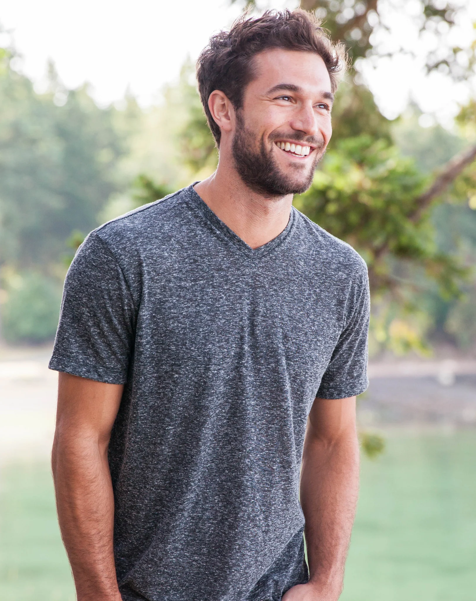Melange V-Neck Tee - Charcoal