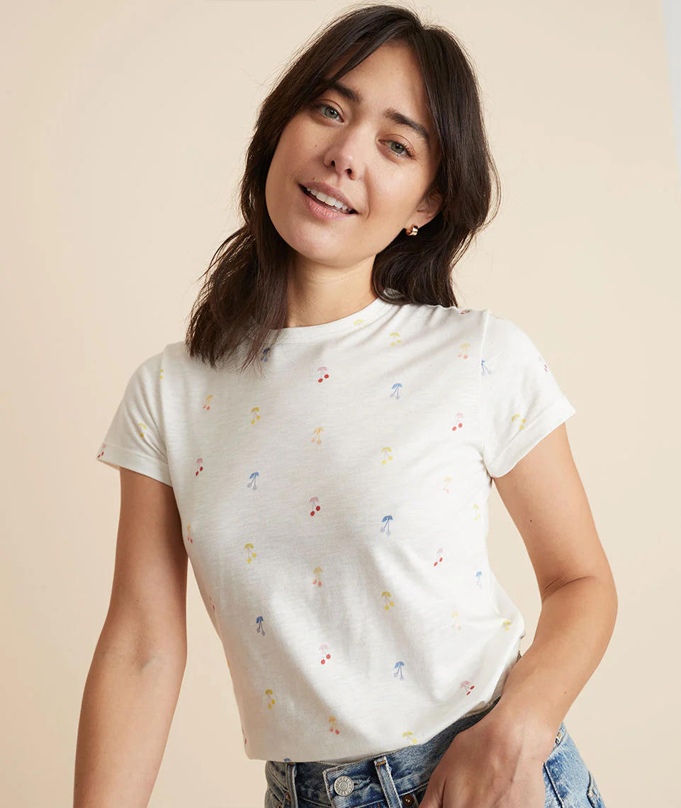 Classic Crew Tee in White Cherry Print