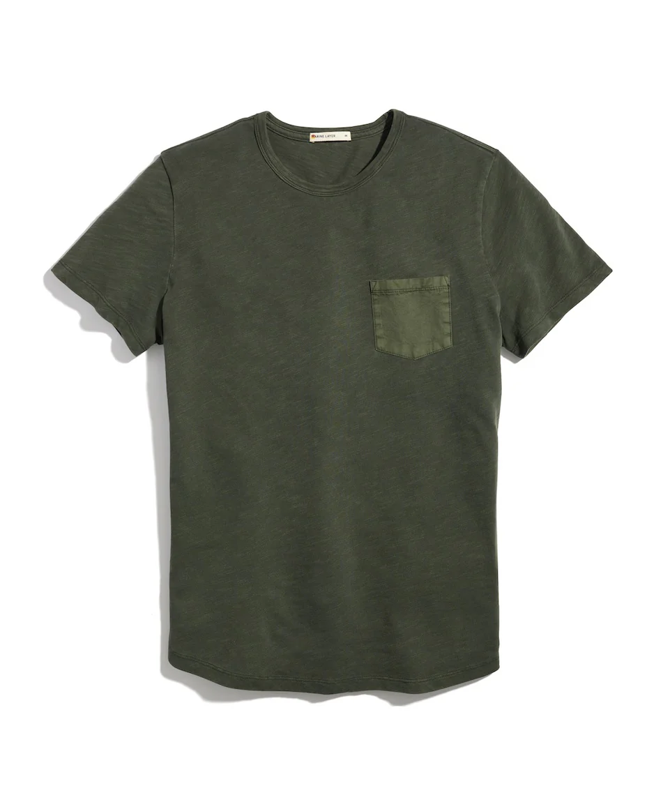 Vintage Heavy Slub Pocket Tee in Dark Forest