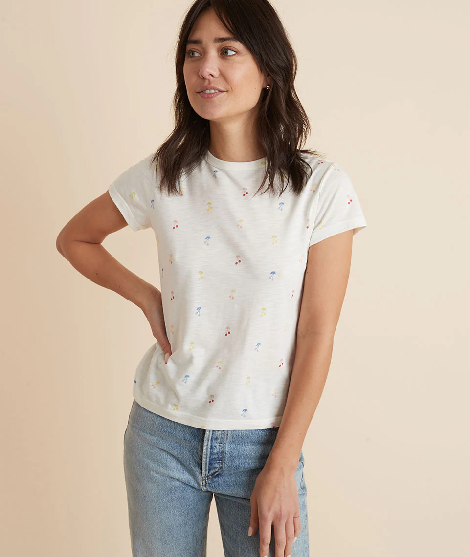 Classic Crew Tee in White Cherry Print