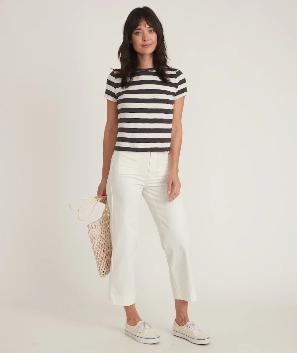 Crop Tee in Soft Black/Cream Stripe