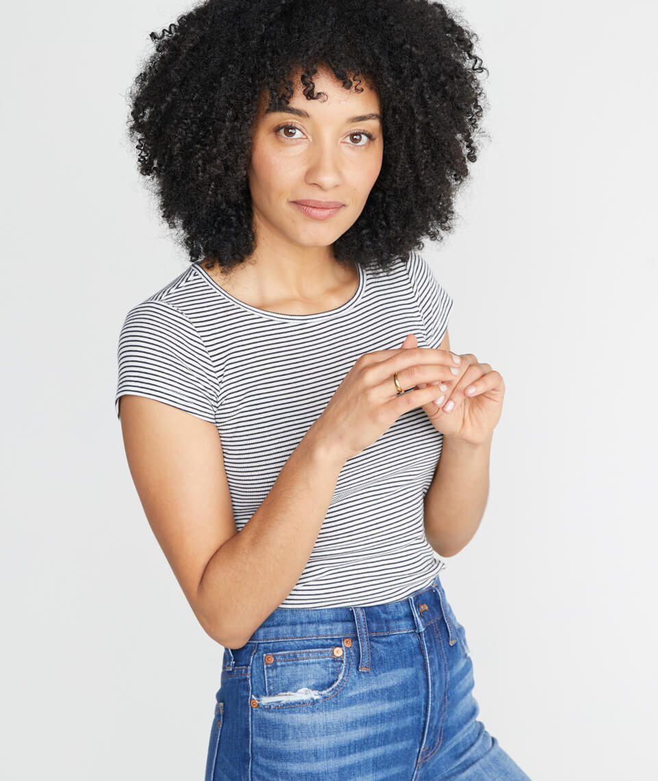 Lila Rib Scoopneck in Natural/Black Stripe