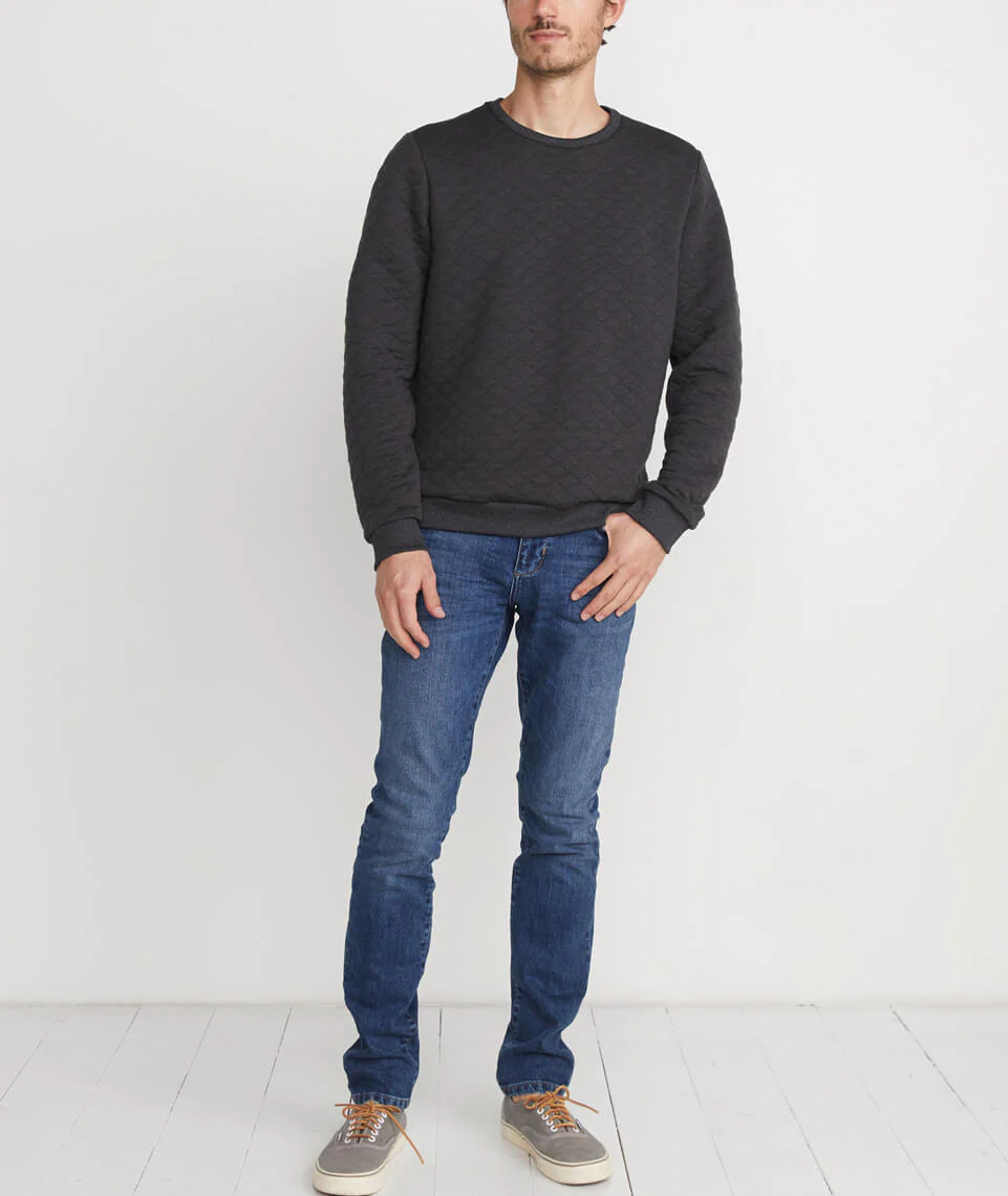 Quilted Crewneck Sweatshirt in Charcoal Heather