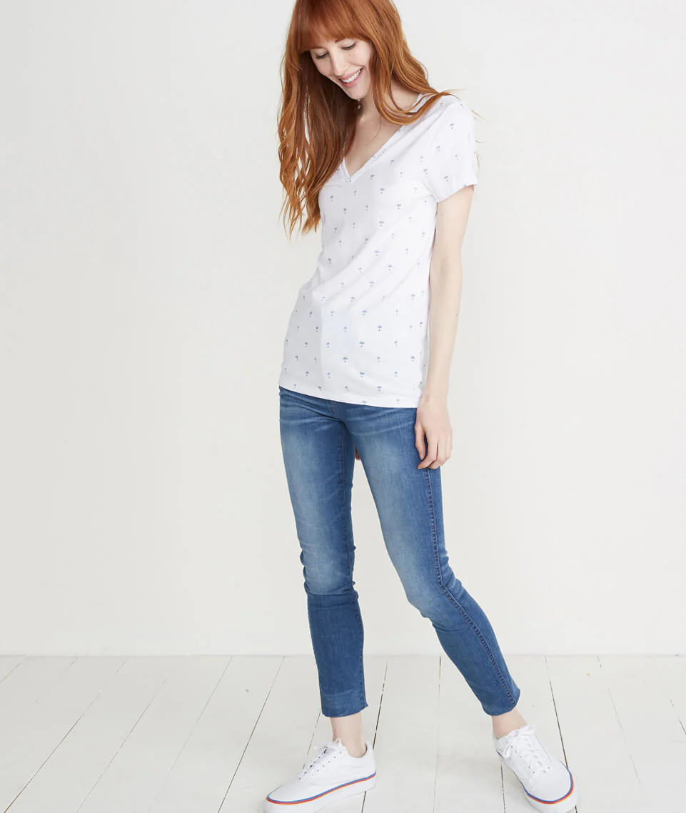 Slub V Neck in Palm Print