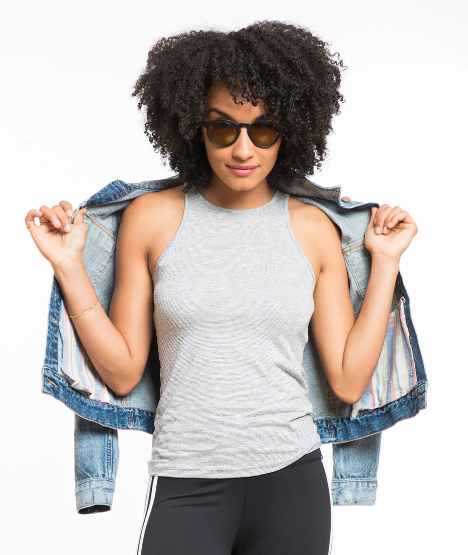 Charlie Tomboy Tank - Grey & White Stripe