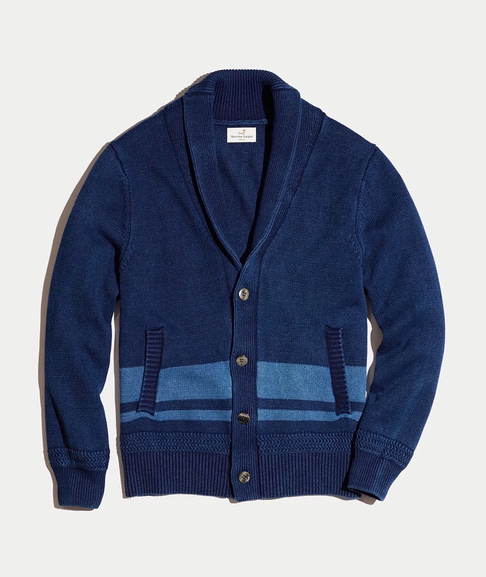 Connery Cardigan in Indigo Stripe