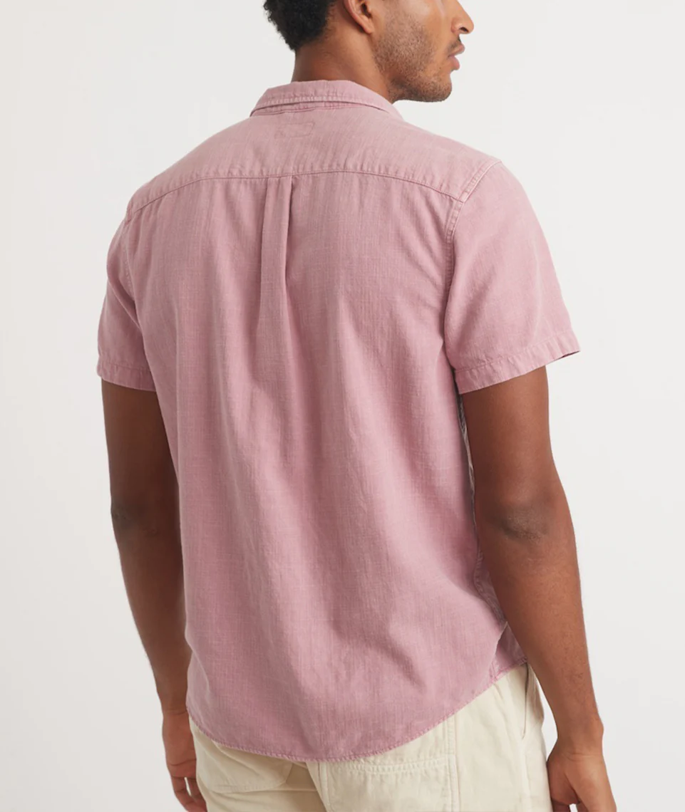 Short Sleeve Selvage Cotton Shirt in Dusty Pink