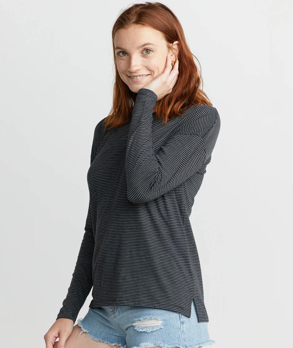 Mona Long Sleeve Crew in Black/White Stripe