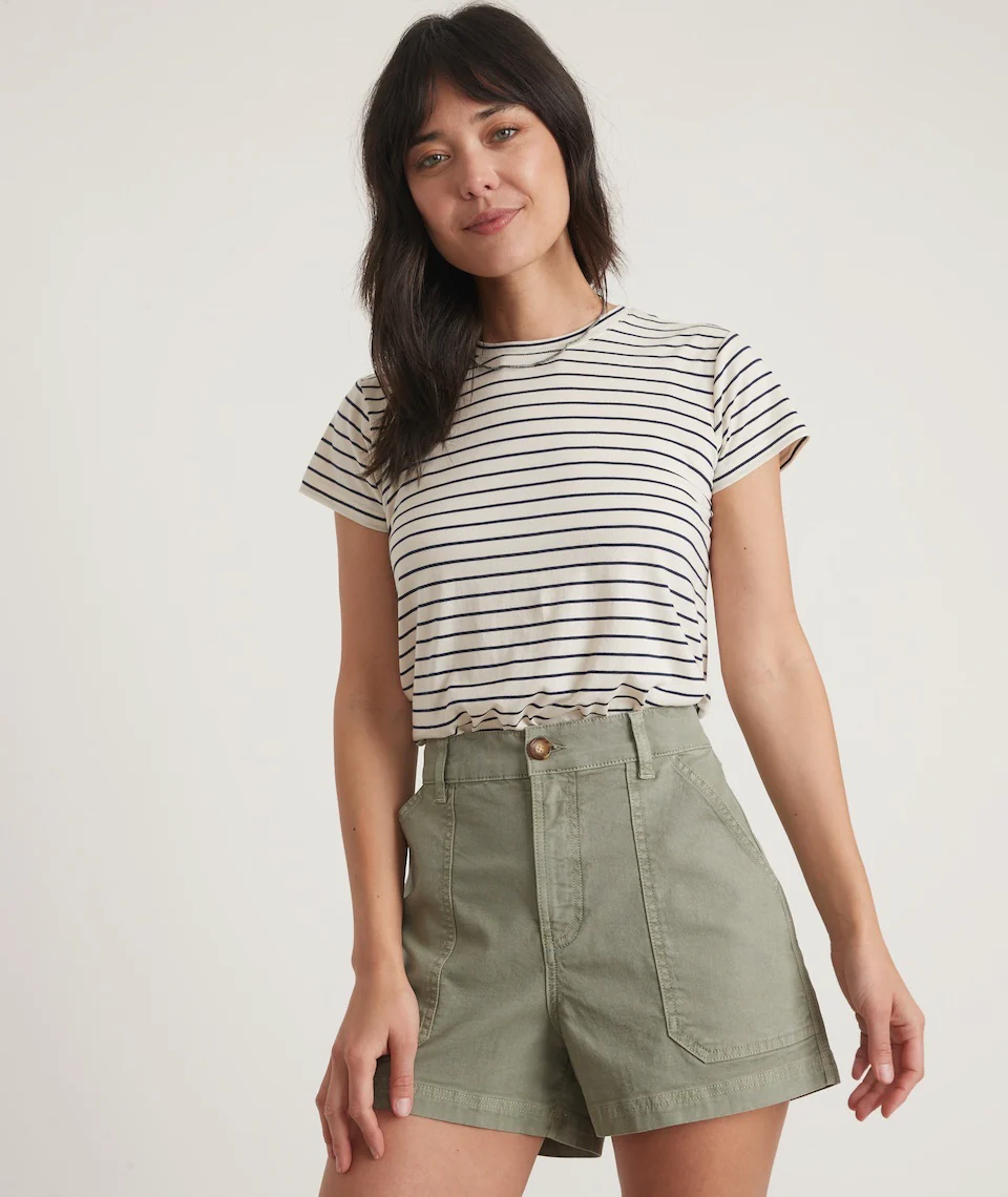 Swing Crew Tee in Navy/White Stripe