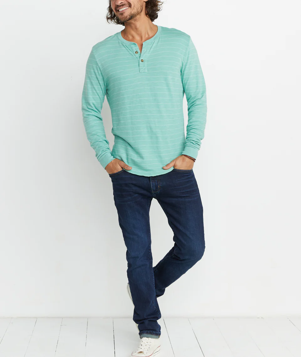 Double Knit Henley in Malachite Stripe